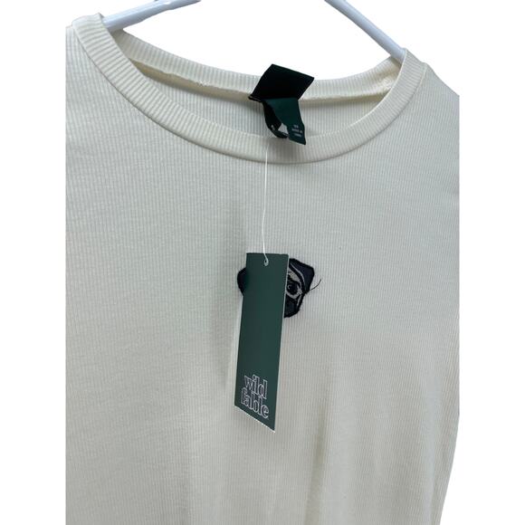 NWT Wild Fable White Ribbed Pug Dog Embroidered Top Women's Size Medium - Picture 6 of 7